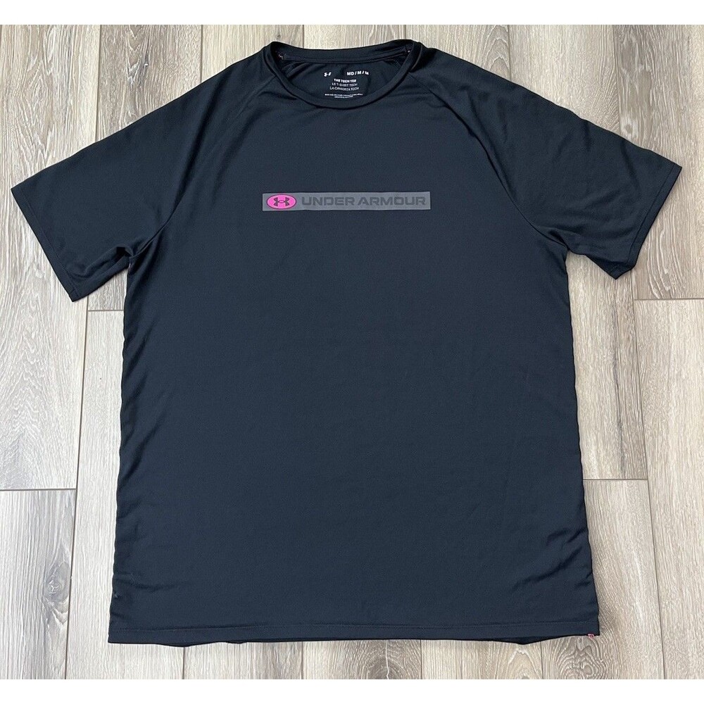 Under Armour Men's UA Tech™ 2.0 Geo Short Sleeve Sz Medium Black/Pink Tech Tee - Picture 2 of 10
